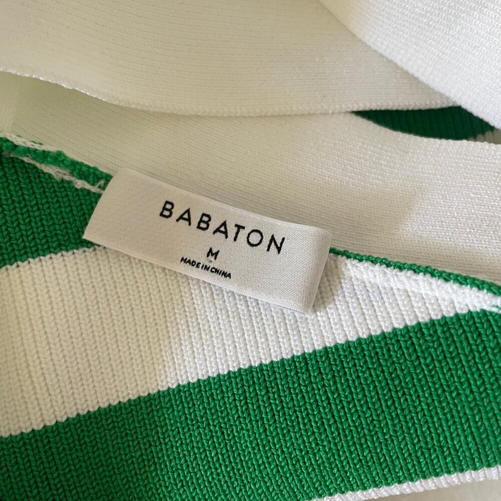 Babaton Sculpt Knit Criss Cross Tank Top Sz M Green White Stripe Cropped - Picture 4 of 6